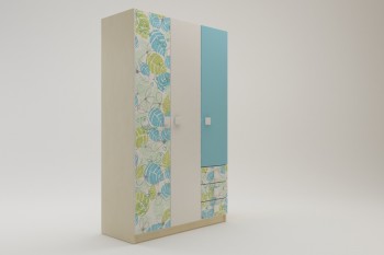Шкаф 3-х створчатый с ящиками Твит (Белый/Зеленый/корпус Клен) в Мирном - mirnyj.mebel54.com | фото