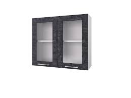 Шкаф 80 с 2-мя витринами Лофт (Камень Арья/корпус Белый) в Мирном - mirnyj.mebel54.com | фото