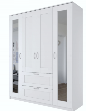 Шкаф четырехдверный Сириус с 2 зеркалами и 2 ящиками белый в Мирном - mirnyj.mebel54.com | фото