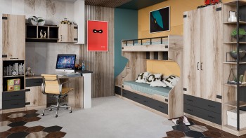 Шкаф для одежды комбинированный «Окланд» (Фон Черный/Дуб Делано) в Мирном - mirnyj.mebel54.com | фото
