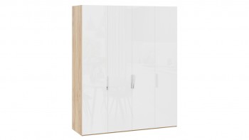 Шкаф для одежды с 4 глухими дверями «Эмбер» Яблоня Беллуно/Белый глянец в Мирном - mirnyj.mebel54.com | фото