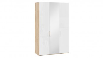 Шкаф комбинированный с 2 глухими и 1 зеркальной дверями правый «Эмбер» Яблоня Беллуно/Белый глянец в Мирном - mirnyj.mebel54.com | фото