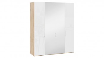 Шкаф комбинированный с 2 глухими и 2 зеркальными дверями «Эмбер» Яблоня Беллуно/Белый глянец в Мирном - mirnyj.mebel54.com | фото