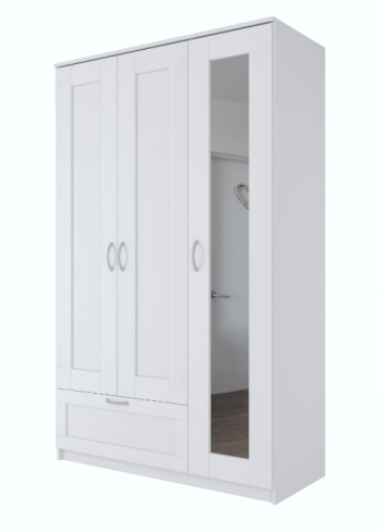 Шкаф трехдверный Сириус с зеркалом и 1 ящиком белый в Мирном - mirnyj.mebel54.com | фото