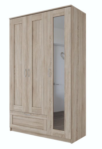 Шкаф трехдверный Сириус с зеркалом и 1 ящиком дуб сонома в Мирном - mirnyj.mebel54.com | фото