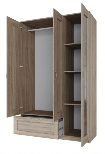 Шкаф трехдверный Сириус с зеркалом и 1 ящиком дуб сонома в Мирном - mirnyj.mebel54.com | фото