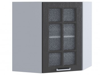 Шкаф верхний угловой со стеклом 590, ШВУС 590 (Клен серый/корпус белый) в Мирном - mirnyj.mebel54.com | фото