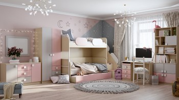 Система хранения над кроватью Грэйси (Розовый/Серый/корпус Клен) в Мирном - mirnyj.mebel54.com | фото
