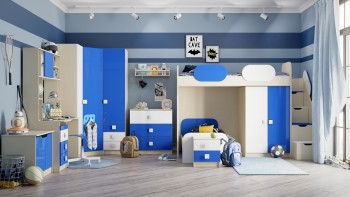 Система хранения над кроватью Скай люкс (Синий/Белый/корпус Клен) в Мирном - mirnyj.mebel54.com | фото