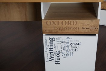 Стол угловой с ящиками «Оксфорд» (Ривьера/Белый с рисунком) в Мирном - mirnyj.mebel54.com | фото
